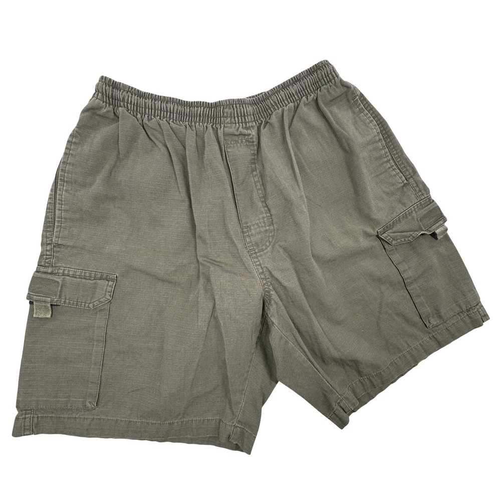 Big Dogs Mens Y2K Vintage Cargo Shorts Olive Green Ripstop Elastic Waist Small